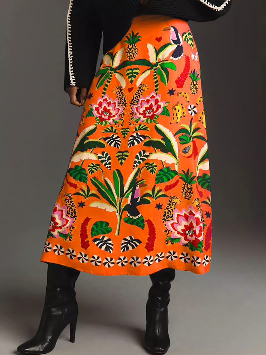 Tropical Botanical Print Vintage Bustier Skirt