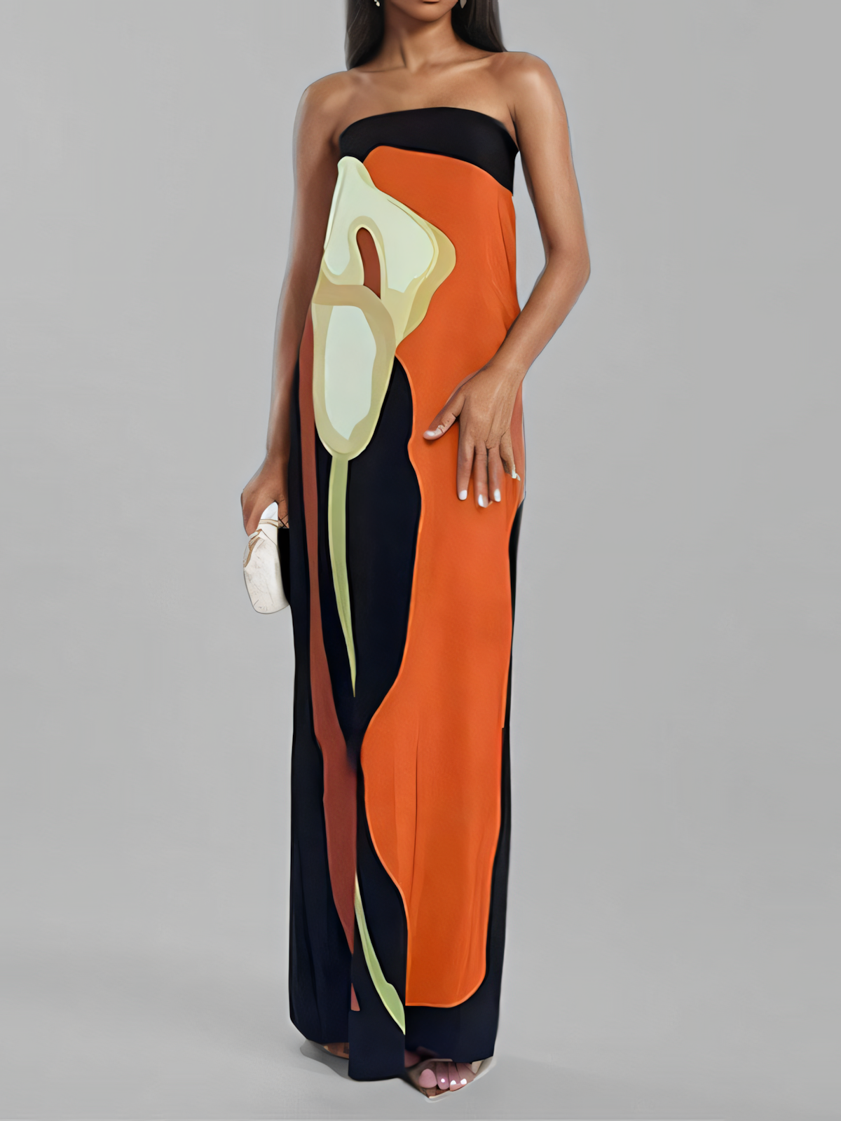 Printed Backless Bandeau Maxi Dress