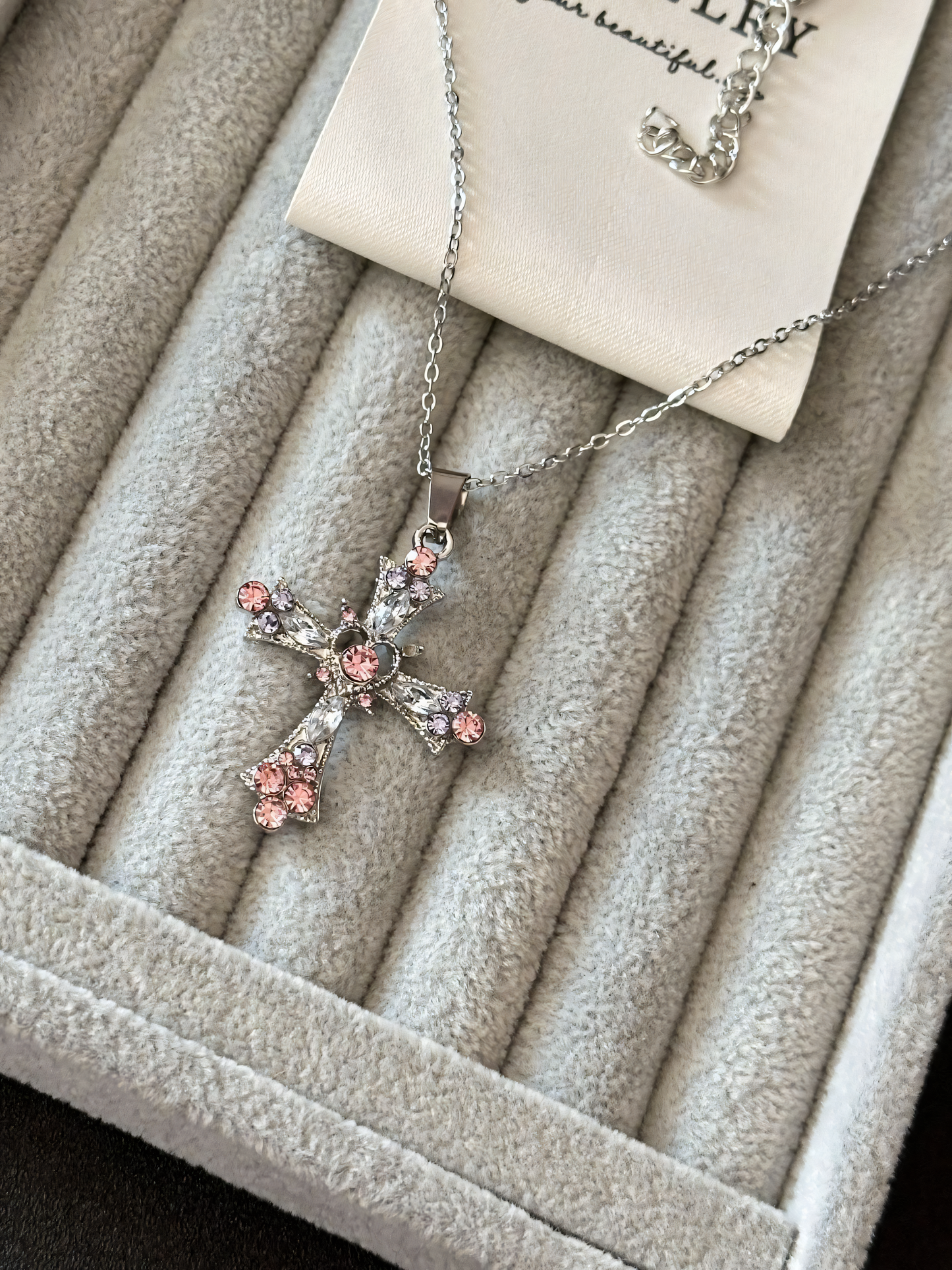 Gothic Pink Cross Necklace