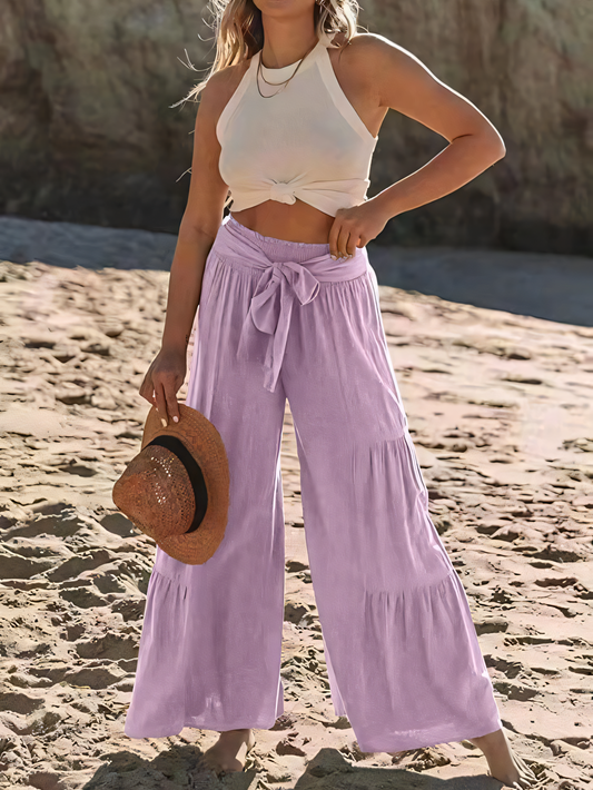 Strappy High-waisted Pleated Loose-fitting Pants