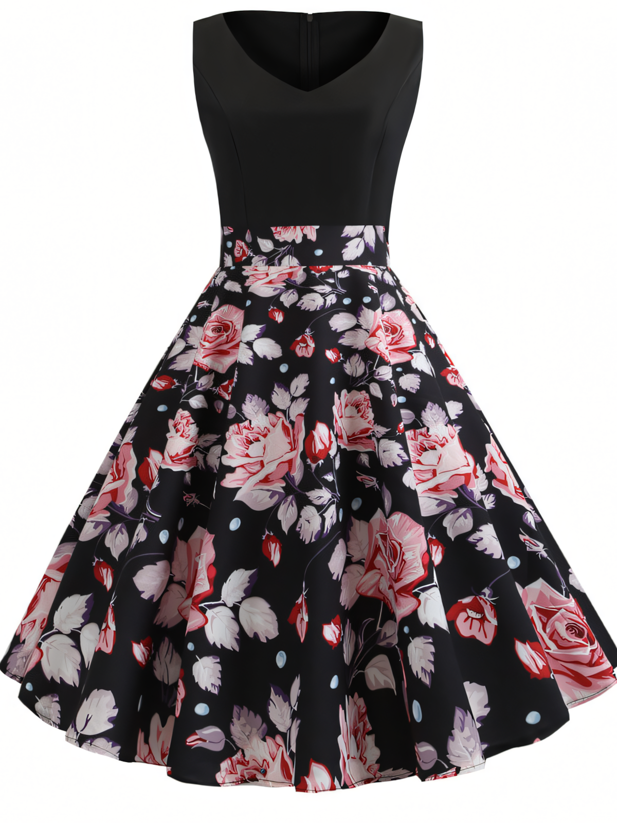 Pink Floral V-neck Midi Dress
