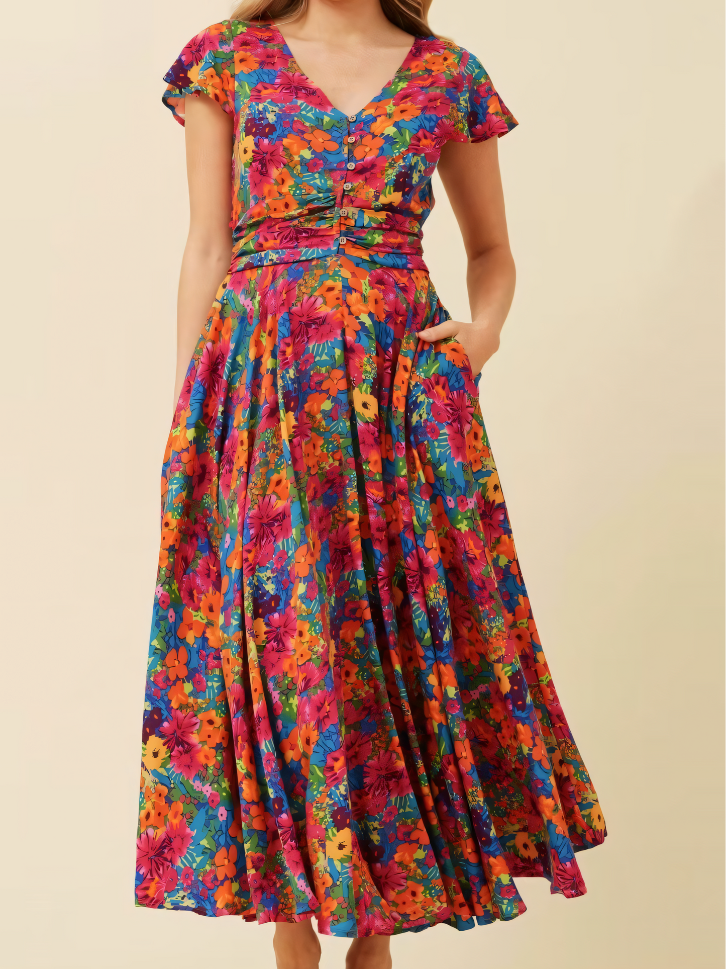V-neck Floral Bohemian Maxi Dress