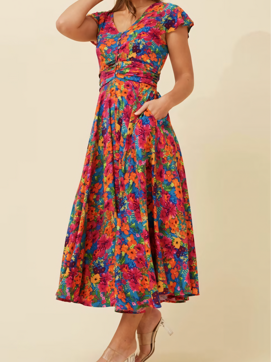 V-neck Floral Bohemian Maxi Dress