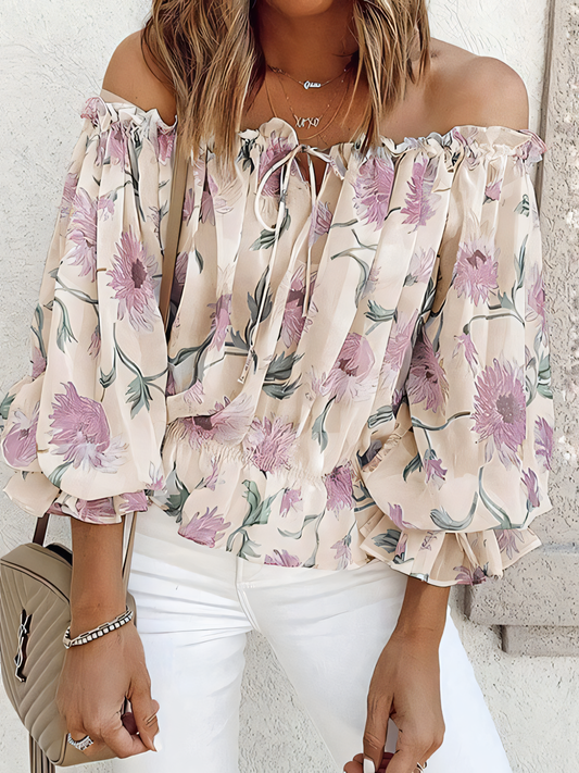 Elasticized Strapless Loose Bubble Sleeve Shirt