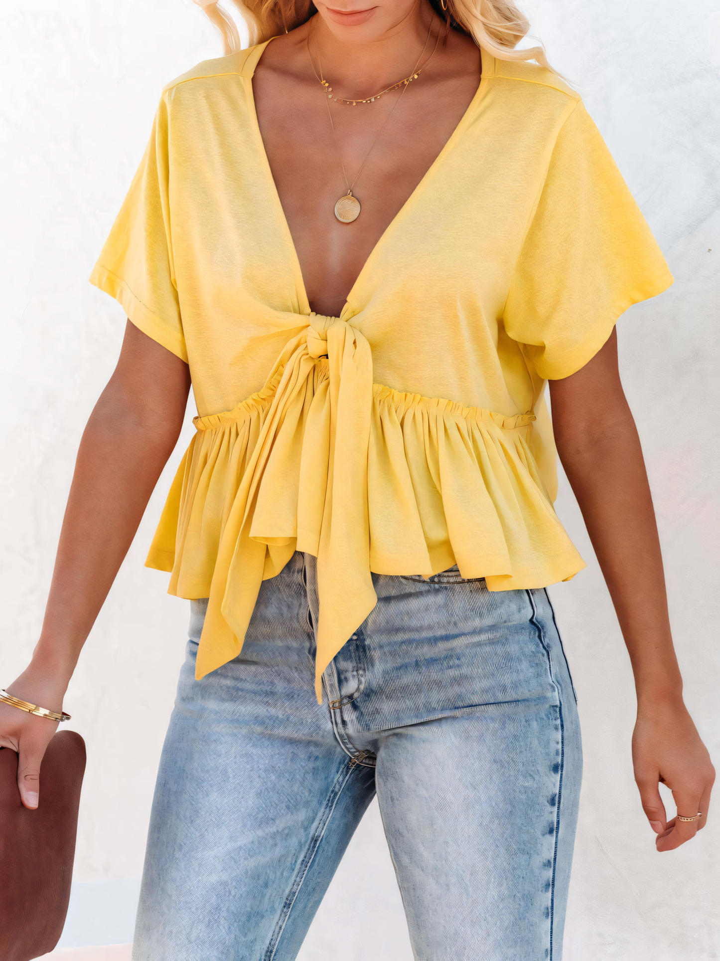 Loose Tie Ruffle Short Sleeve