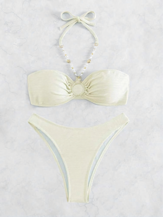 Chain Solid Color Halterneck Bikini