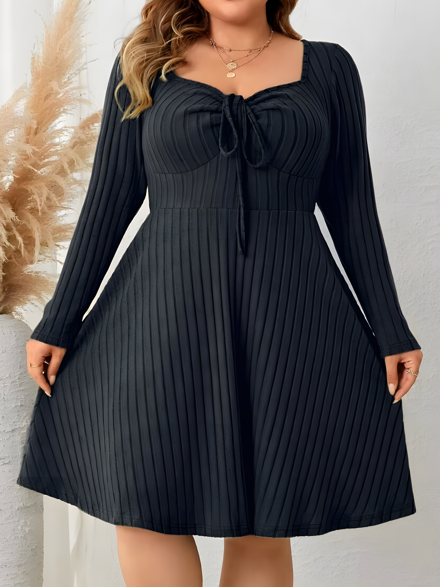 Collared Long-sleeved Midi Dress