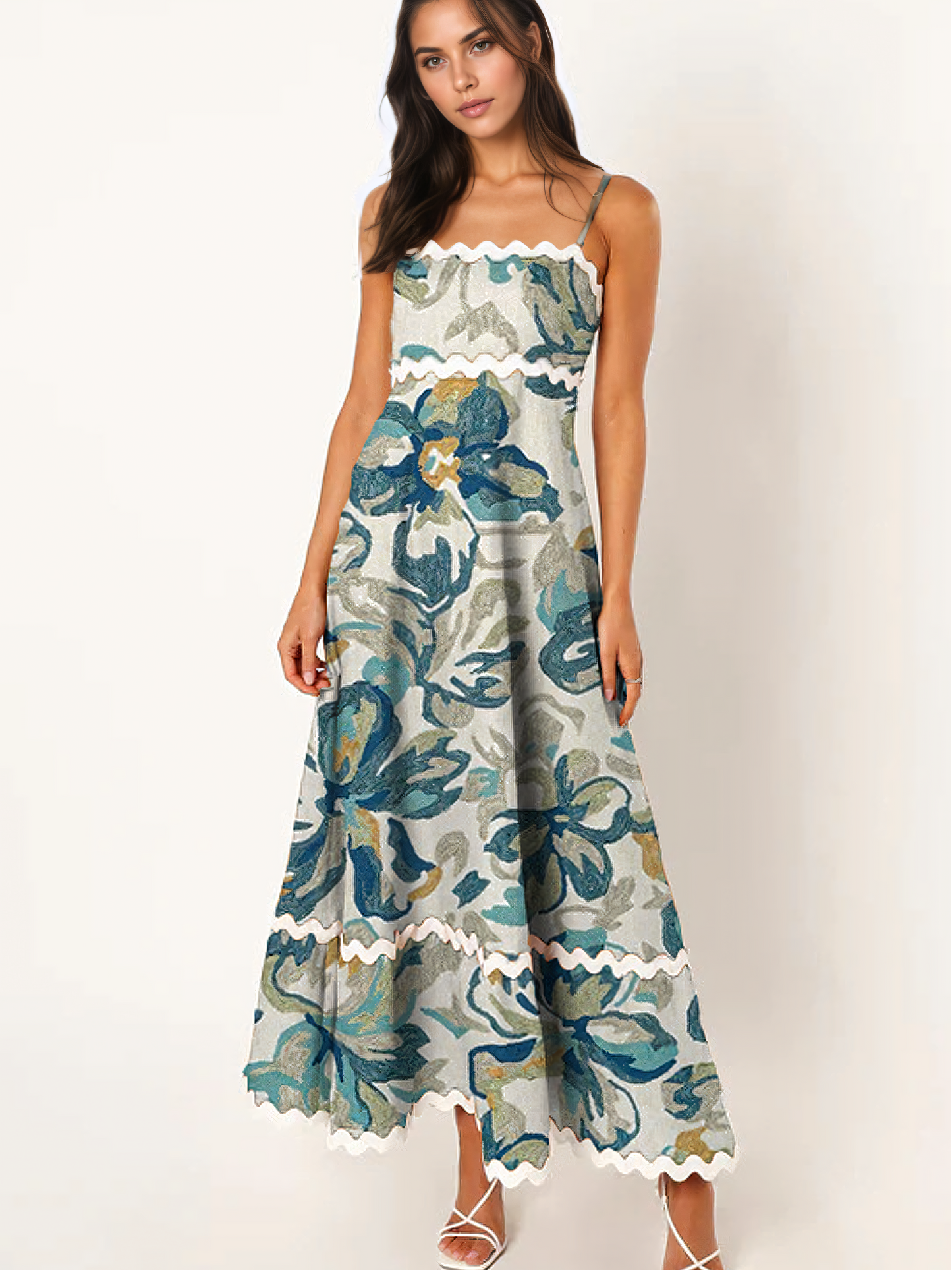 Printed Halter Sheath Over-sized Swing Maxi Dress