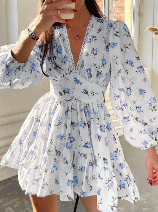 Floral High Waist V-Neck Mini Dress