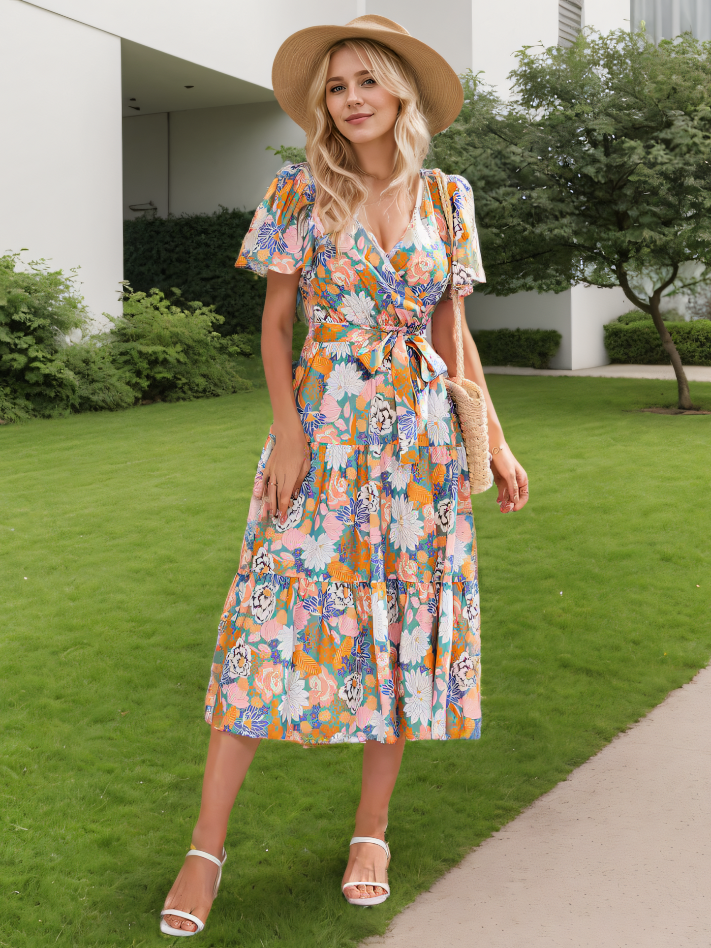 Printed V-neck Maxi Dress