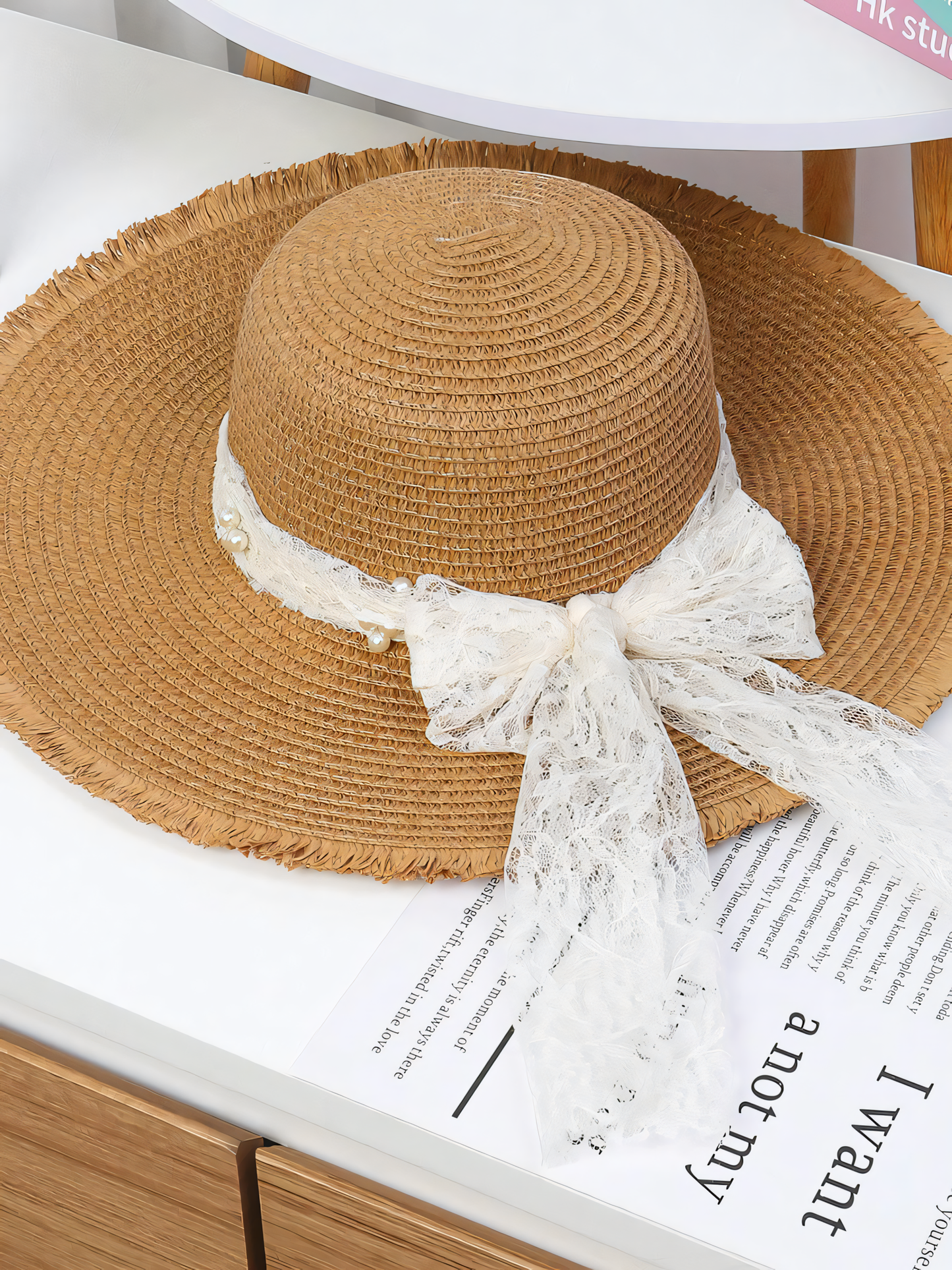 Lace Bow Straw Hat