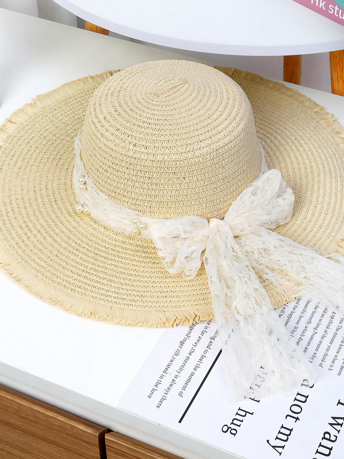 Lace Bow Straw Hat