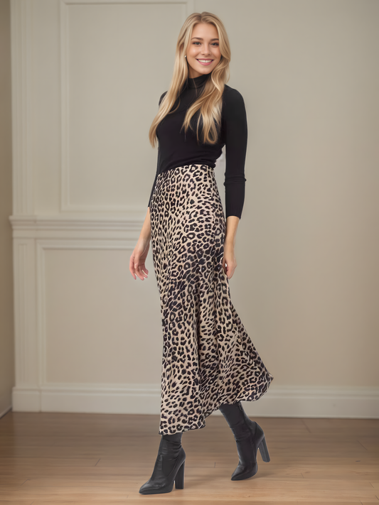 Leopard Print High-waisted Elasticated Skirt