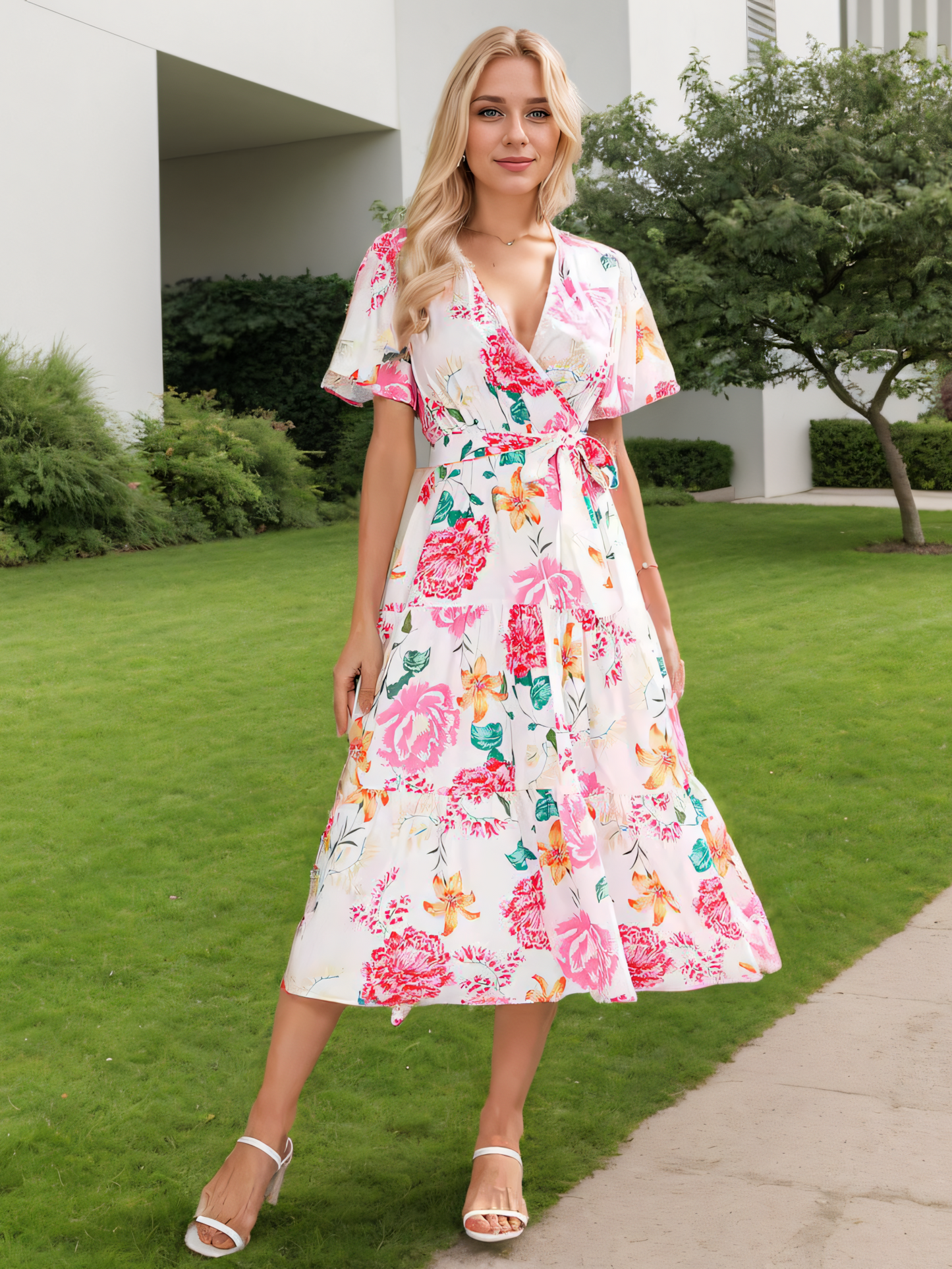 Printed V-neck Maxi Dress
