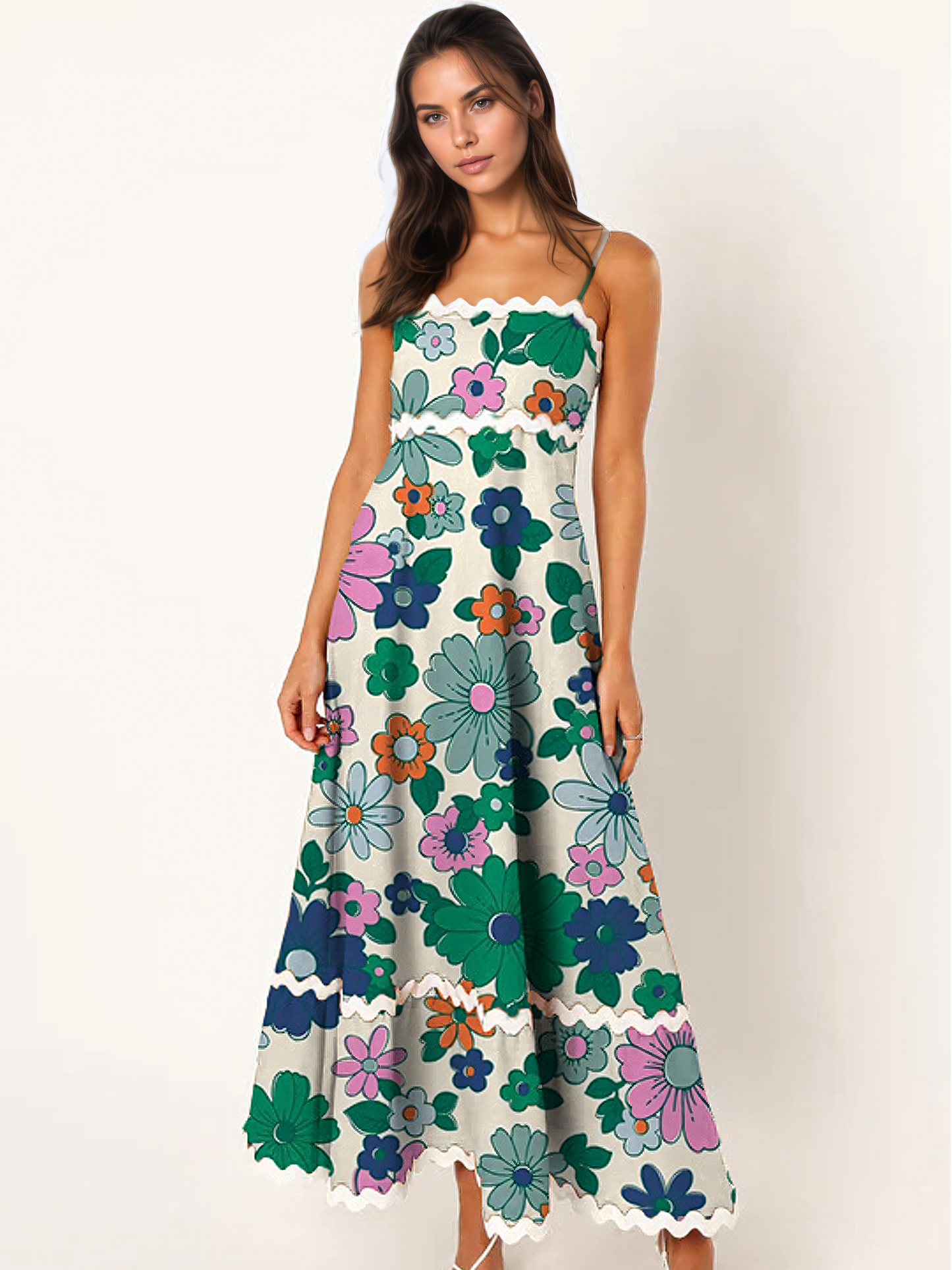 Printed Halter Sheath Over-sized Swing Maxi Dress
