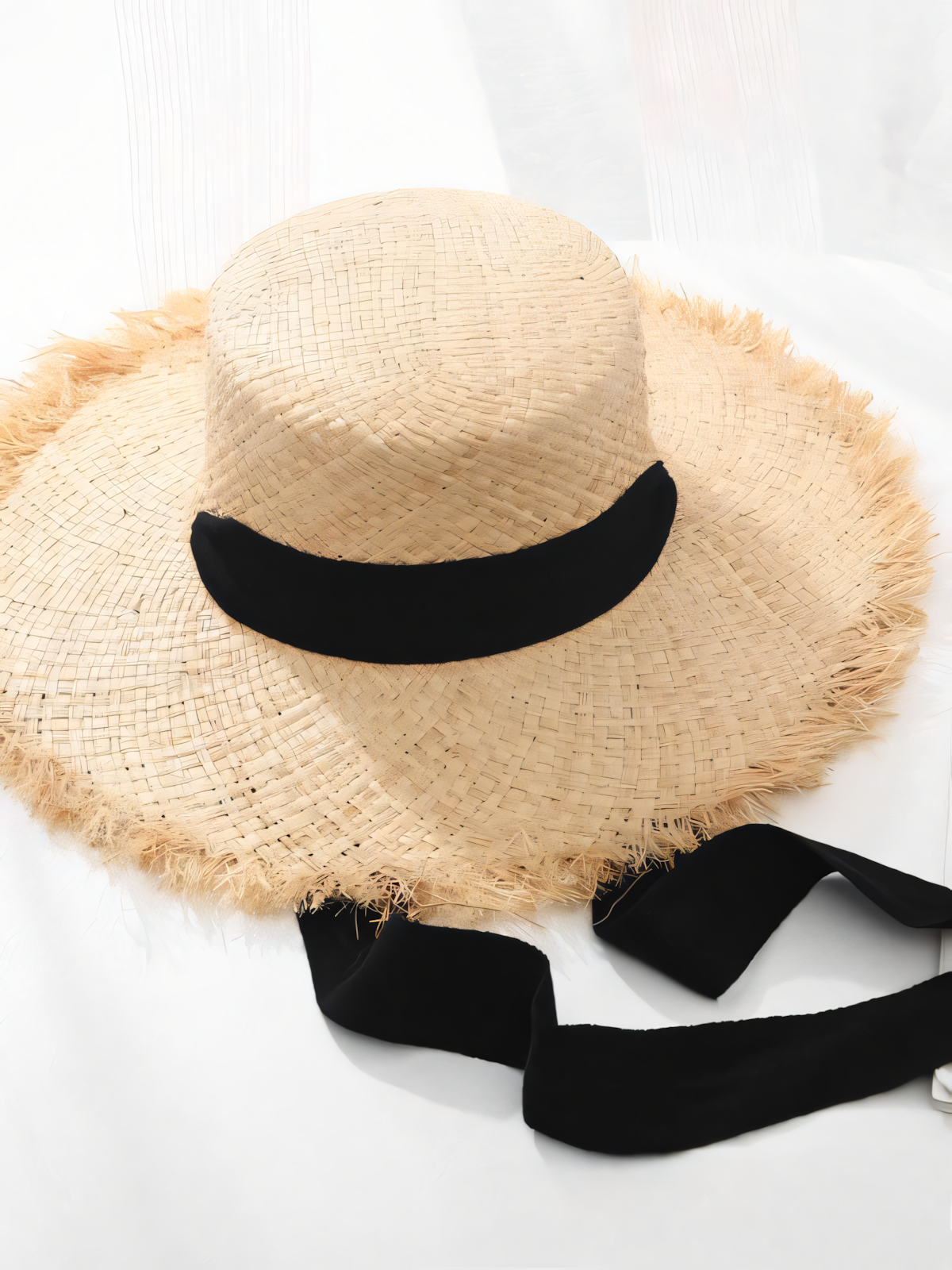 Flat Top Strap Raffia Straw Hat Beach Hat