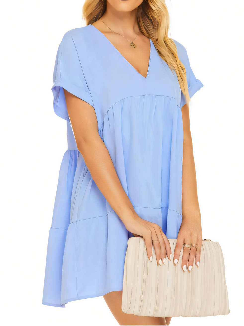 V-neck Solid Color Beach Mini Dress