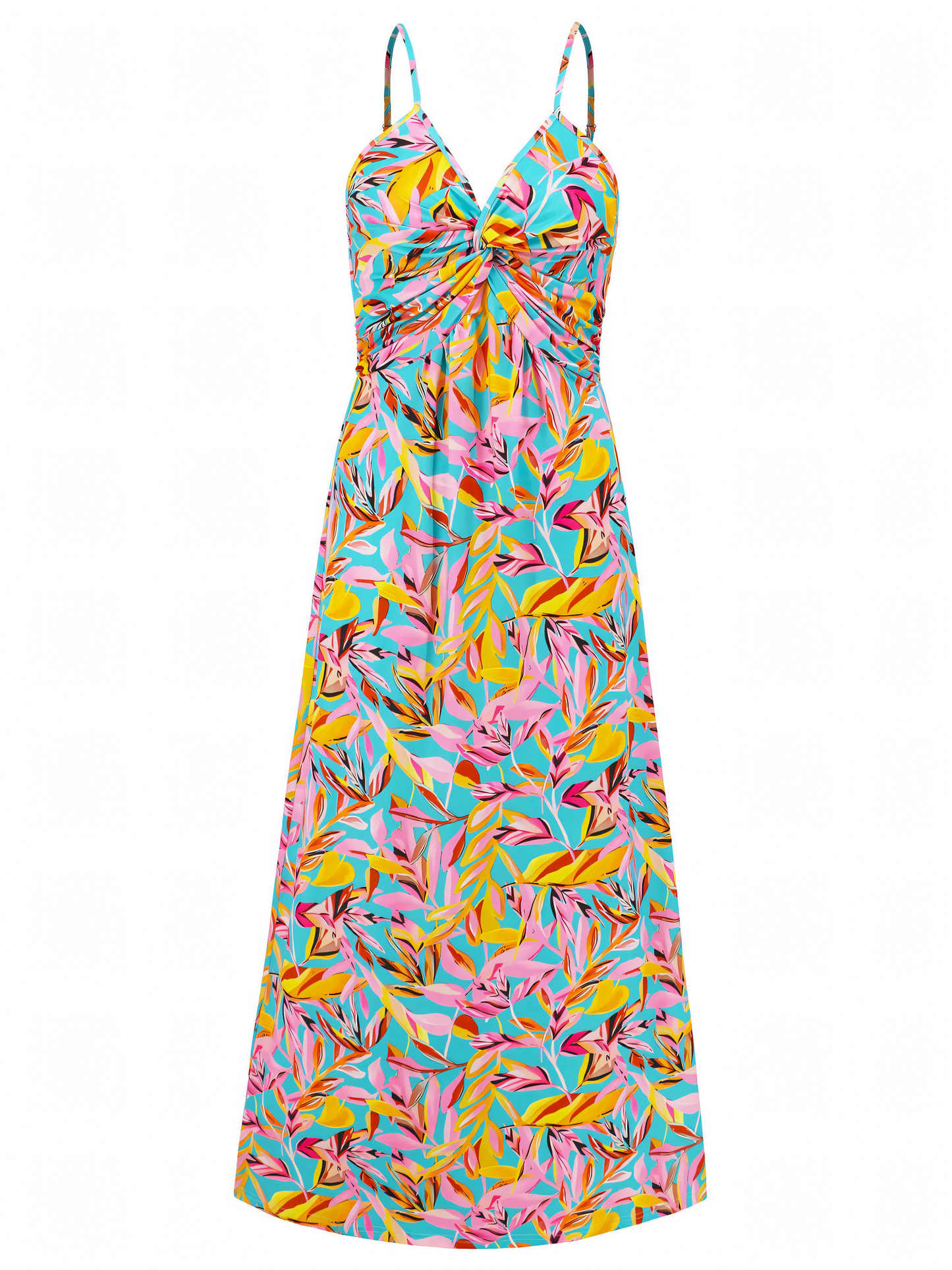 Yellow Green Printed Halter V-neck Maxi Dress
