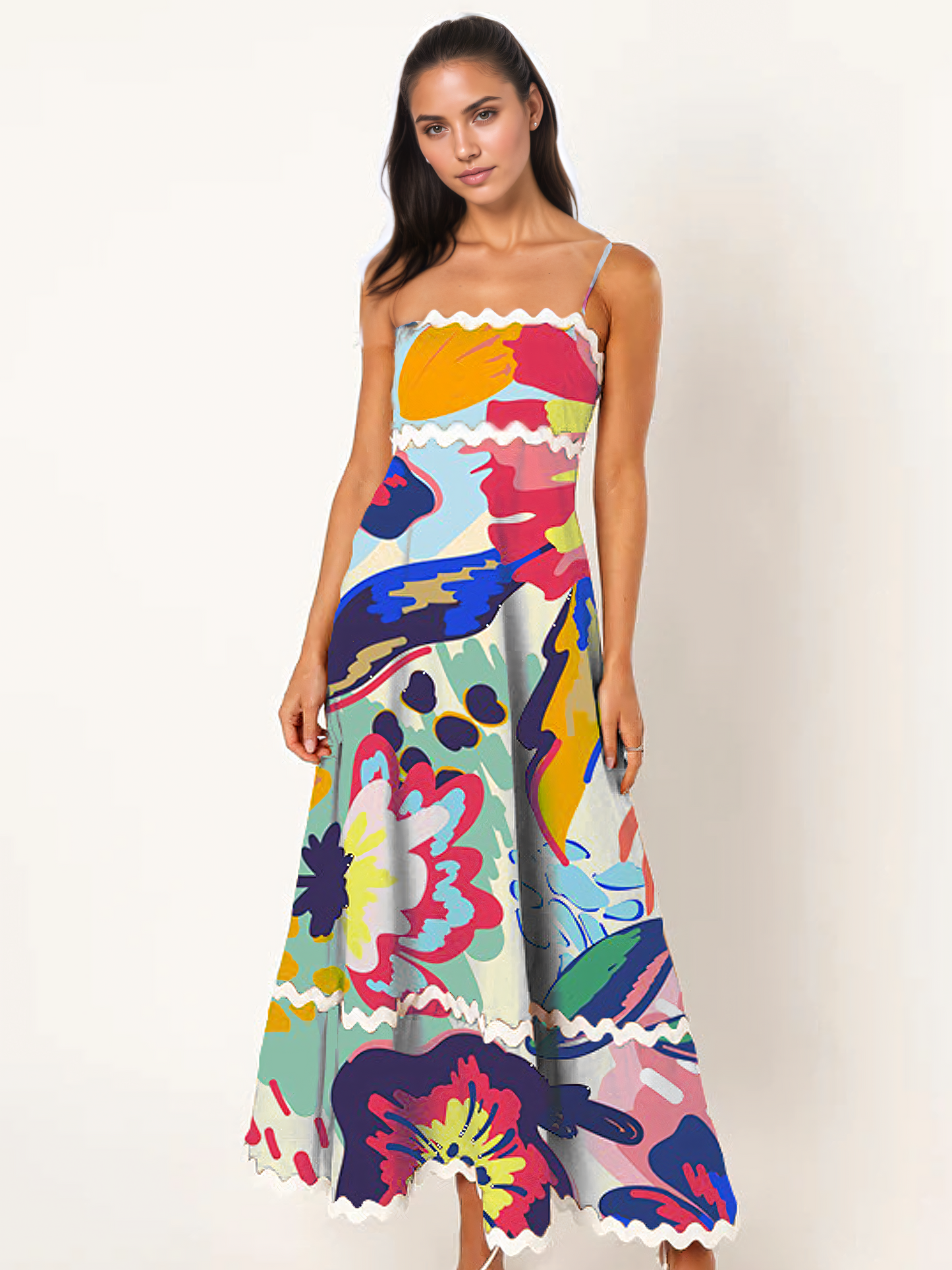 Printed Halter Sheath Over-sized Swing Maxi Dress