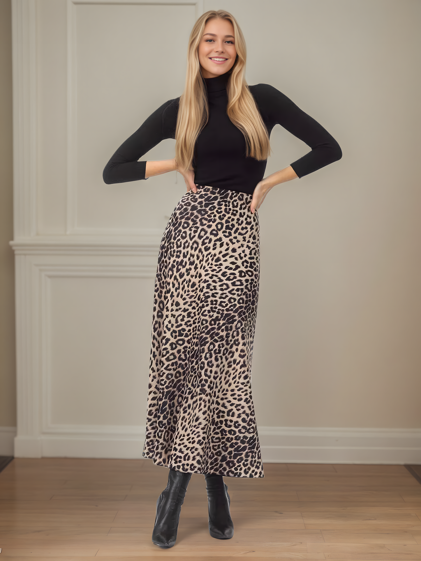 Leopard Print High-waisted Elasticated Skirt