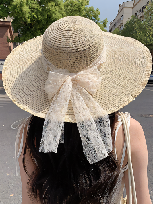 Lace Bow Straw Hat