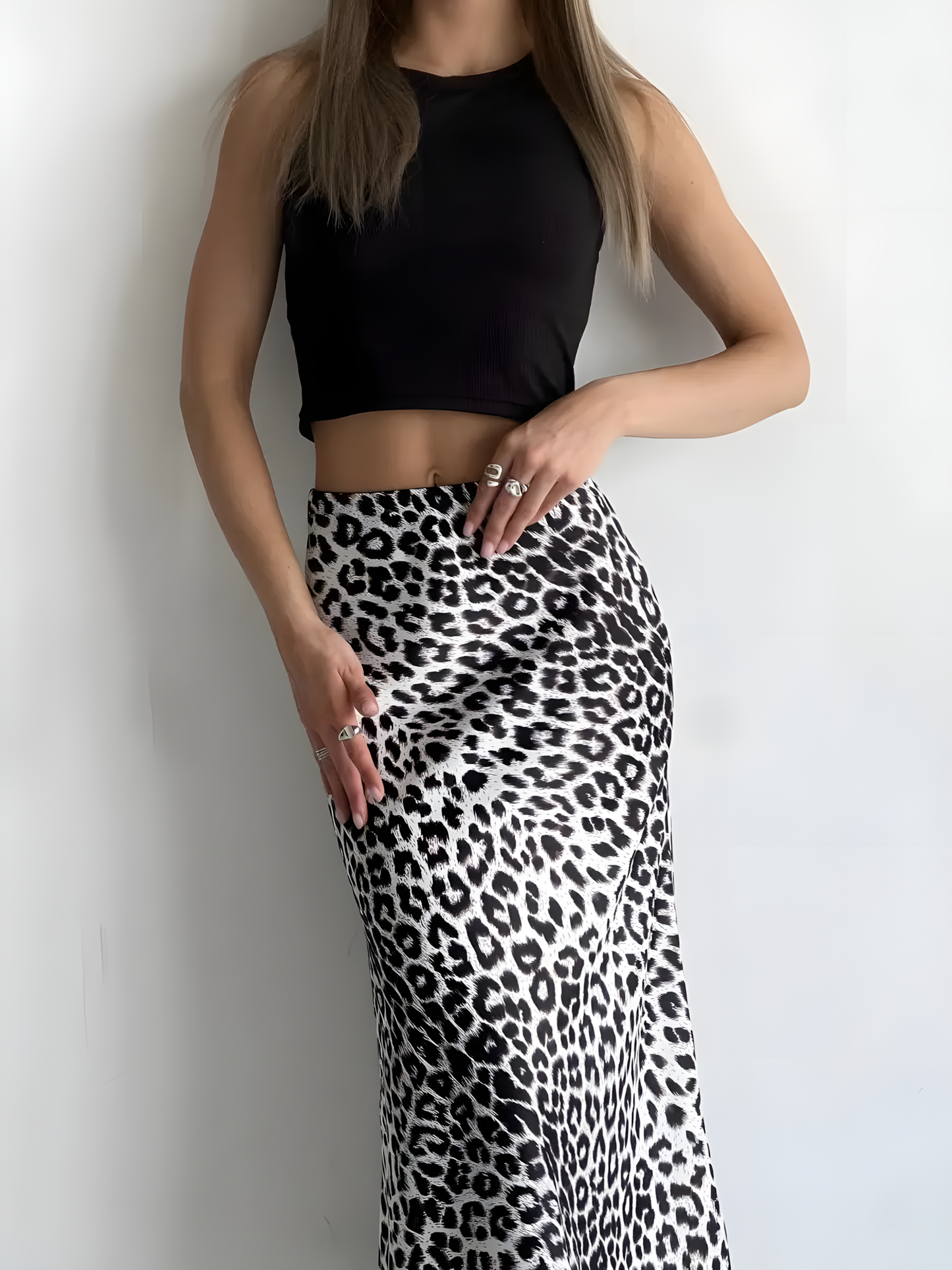 Leopard Print High-waisted Elasticated Skirt