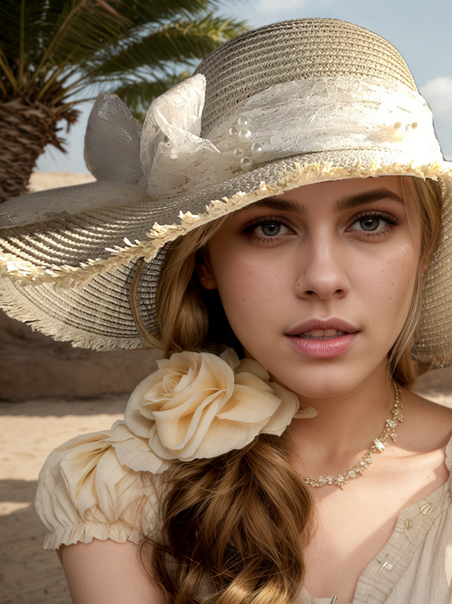 Lace Bow Straw Hat