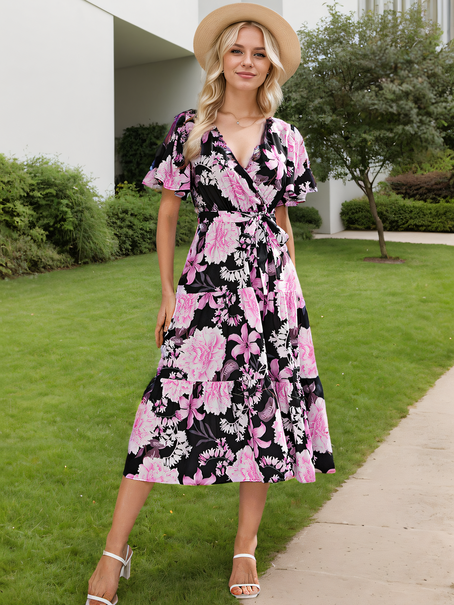 Printed V-neck Maxi Dress