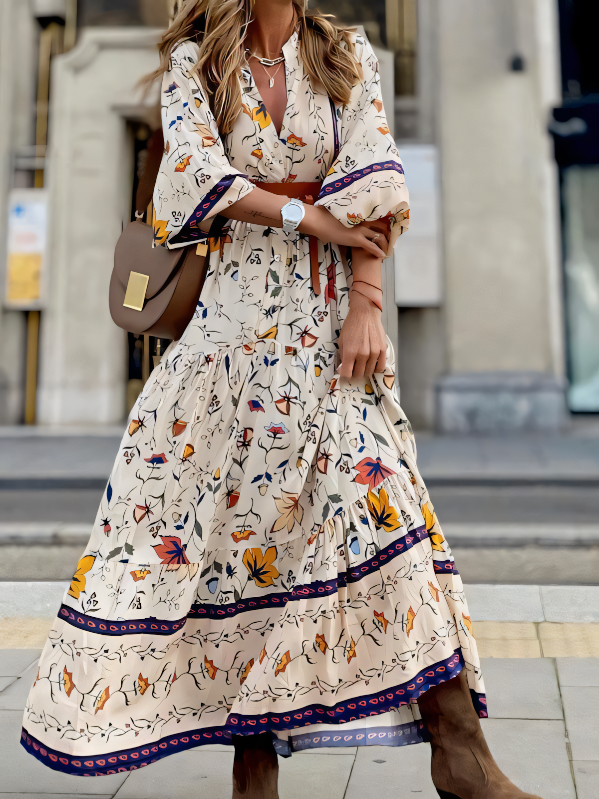 White Printed Bohemia Maxi Dress
