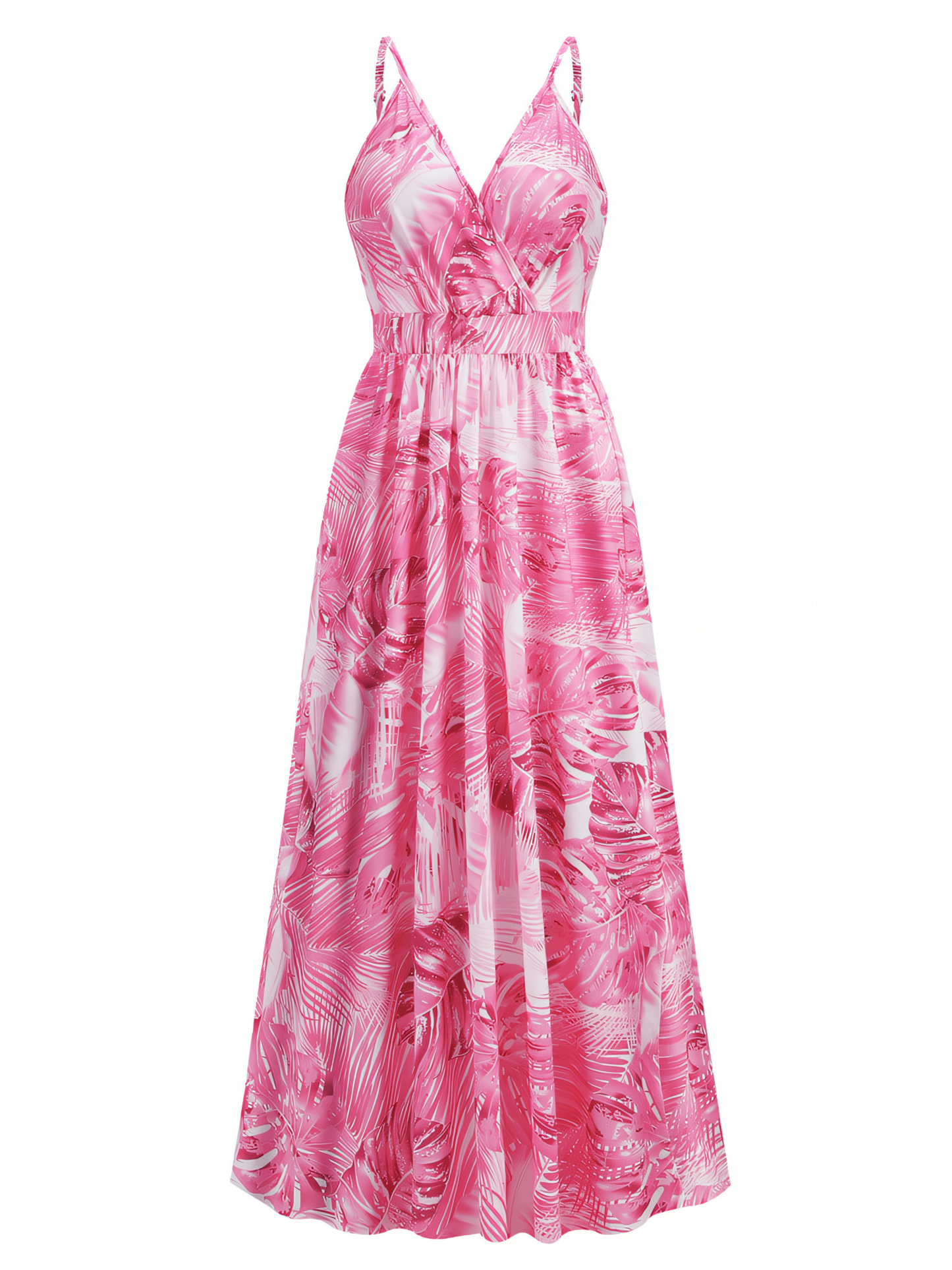 Pink Printed Bohemia V-Neck Halter Maxi Dress