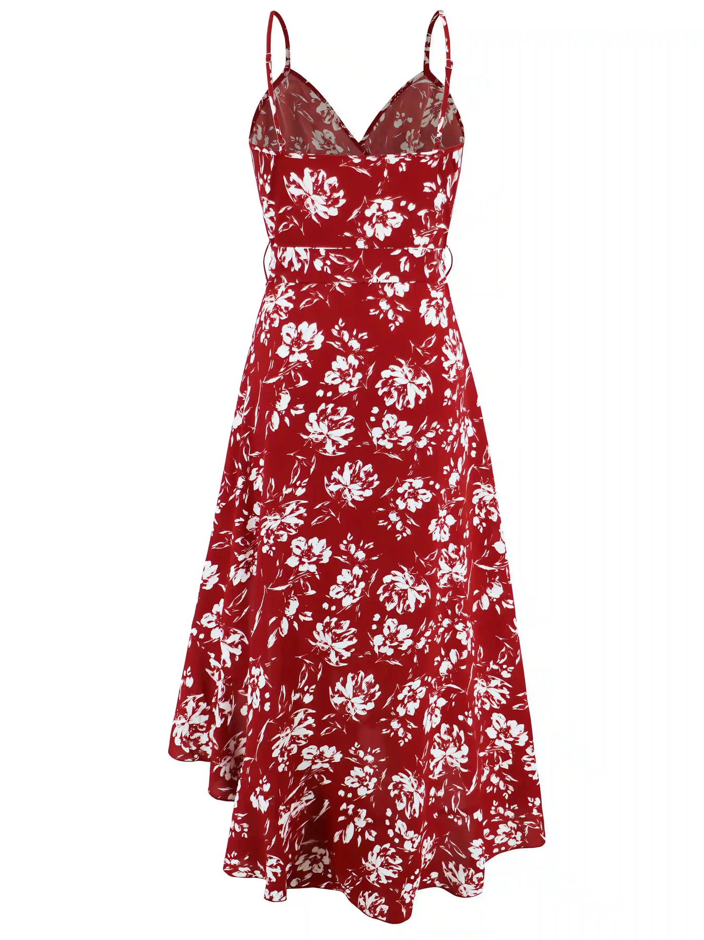 Red Halter Irregular Floral Beach Maxi Dress