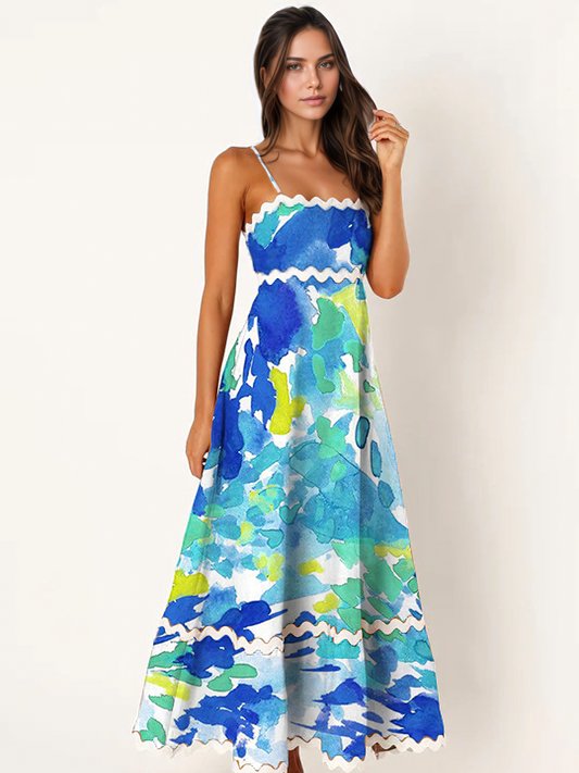 Printed Halter Sheath Over-sized Swing Maxi Dress