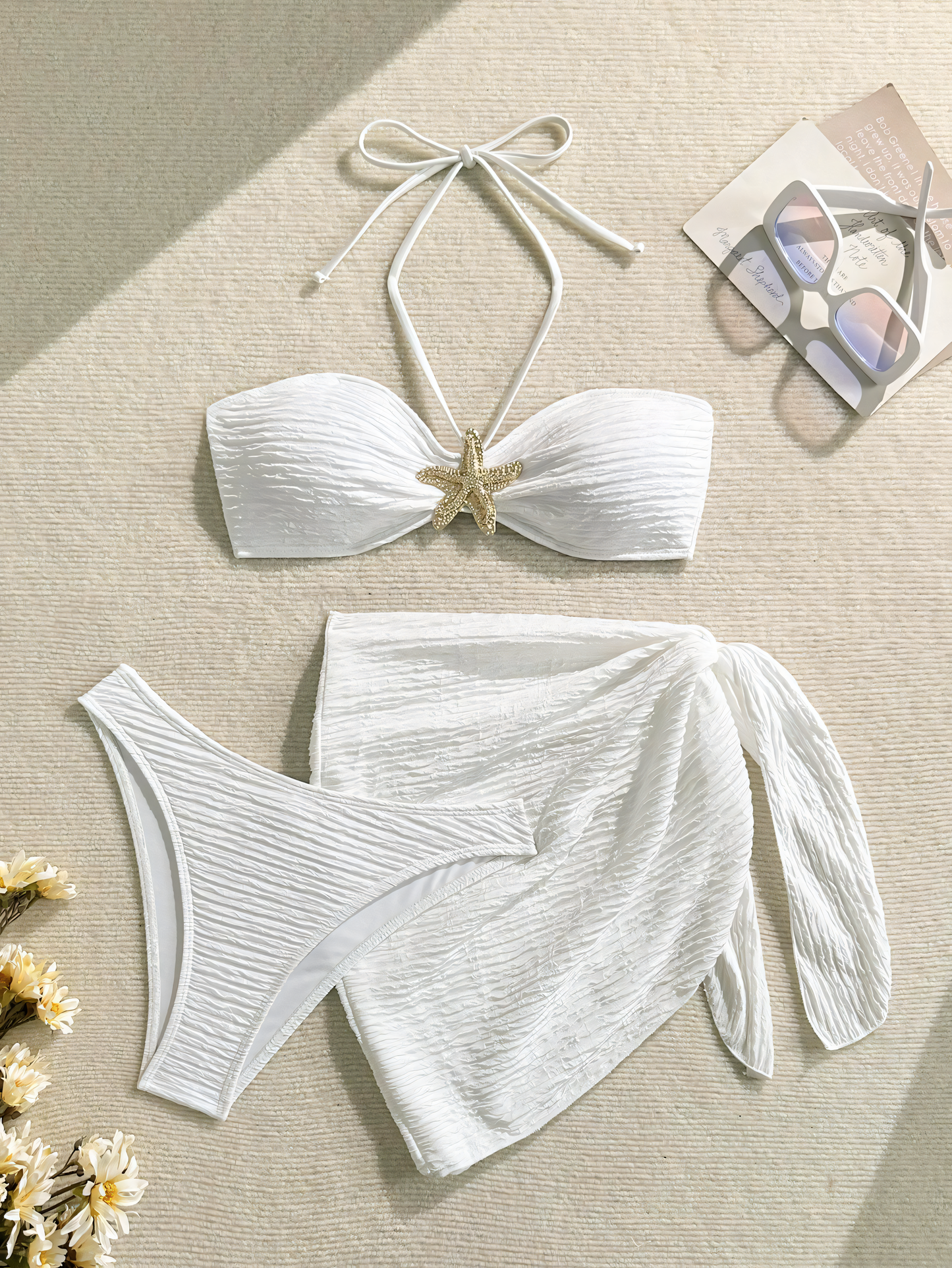 Solid Color Split Bikini Three Piece Set