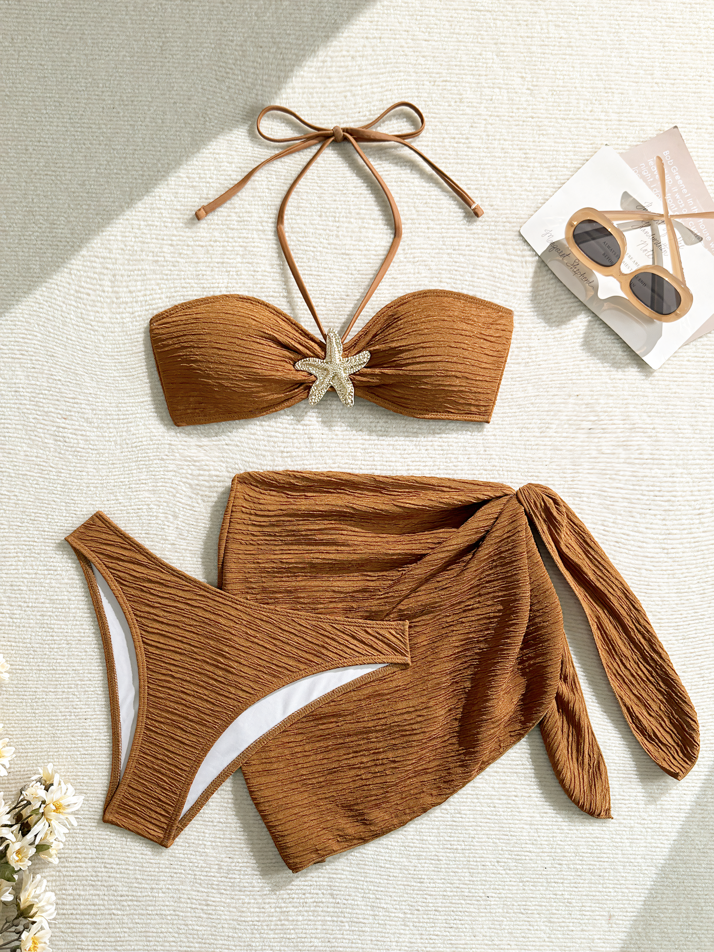 Solid Color Split Bikini Three Piece Set