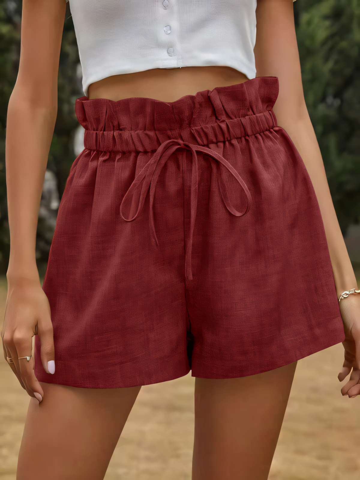 High-waisted Lace-up Loose-fitting Shorts