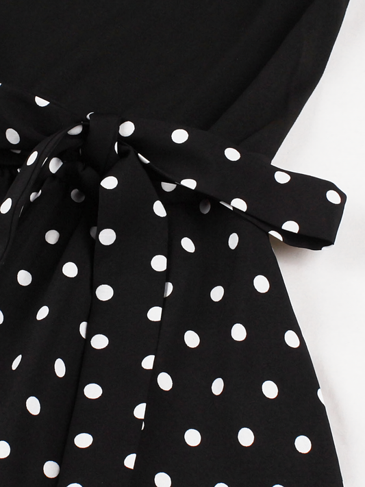 Polka Dots Print Patchwork V-neck Midi Dress