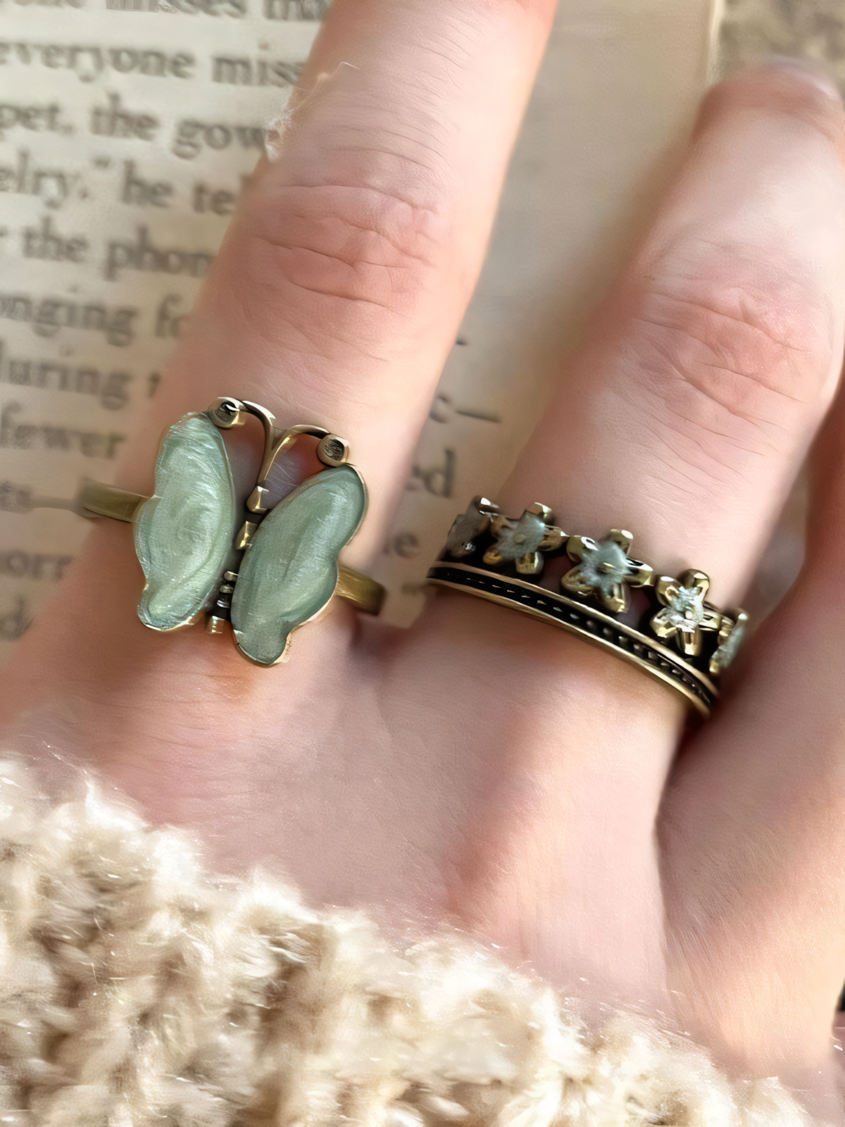 Vintage Butterfly Flower Ring