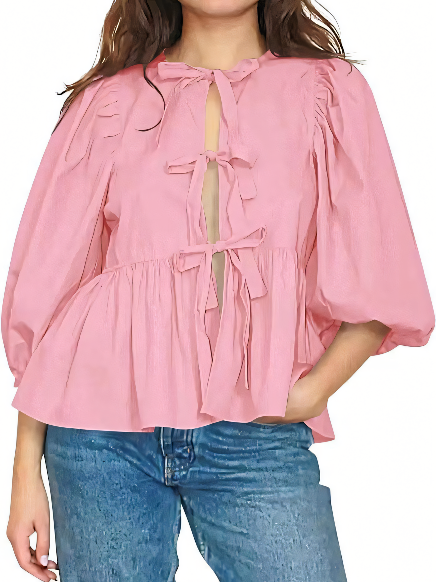 Sweet Casual Lace-Up Solid Color Shirt