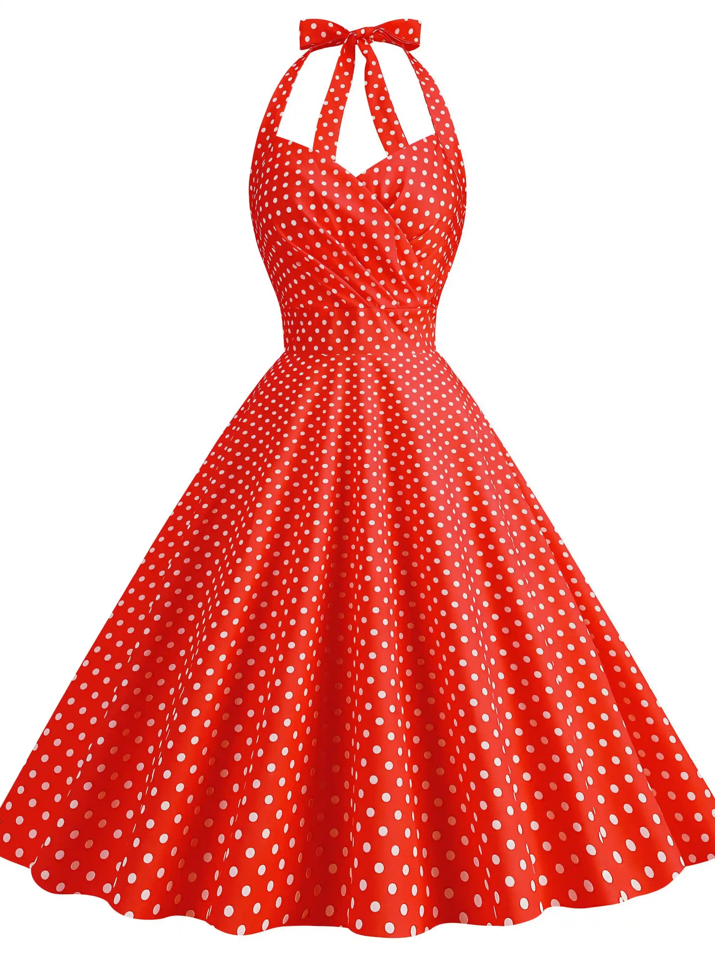 Polka Dot Printed Sexy Neck Wrap Slimming Big Hem Midi Dress