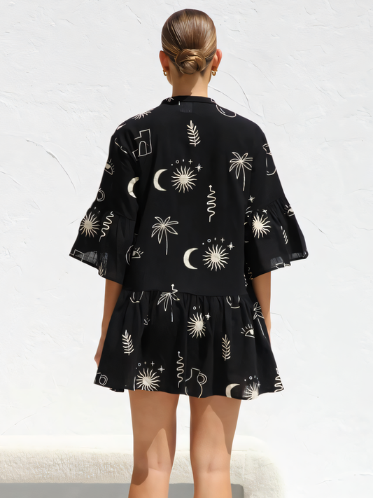 Printed Irregular Shirt Mini Dress