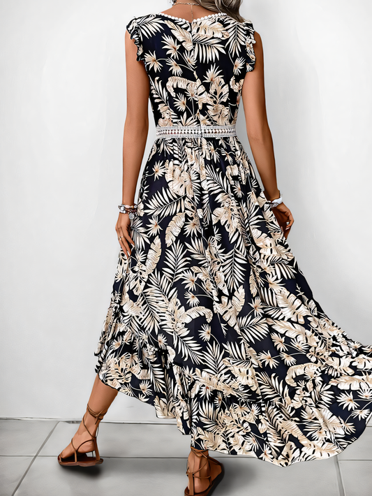 Navy Blue Floral Print Irregular Midi Dress