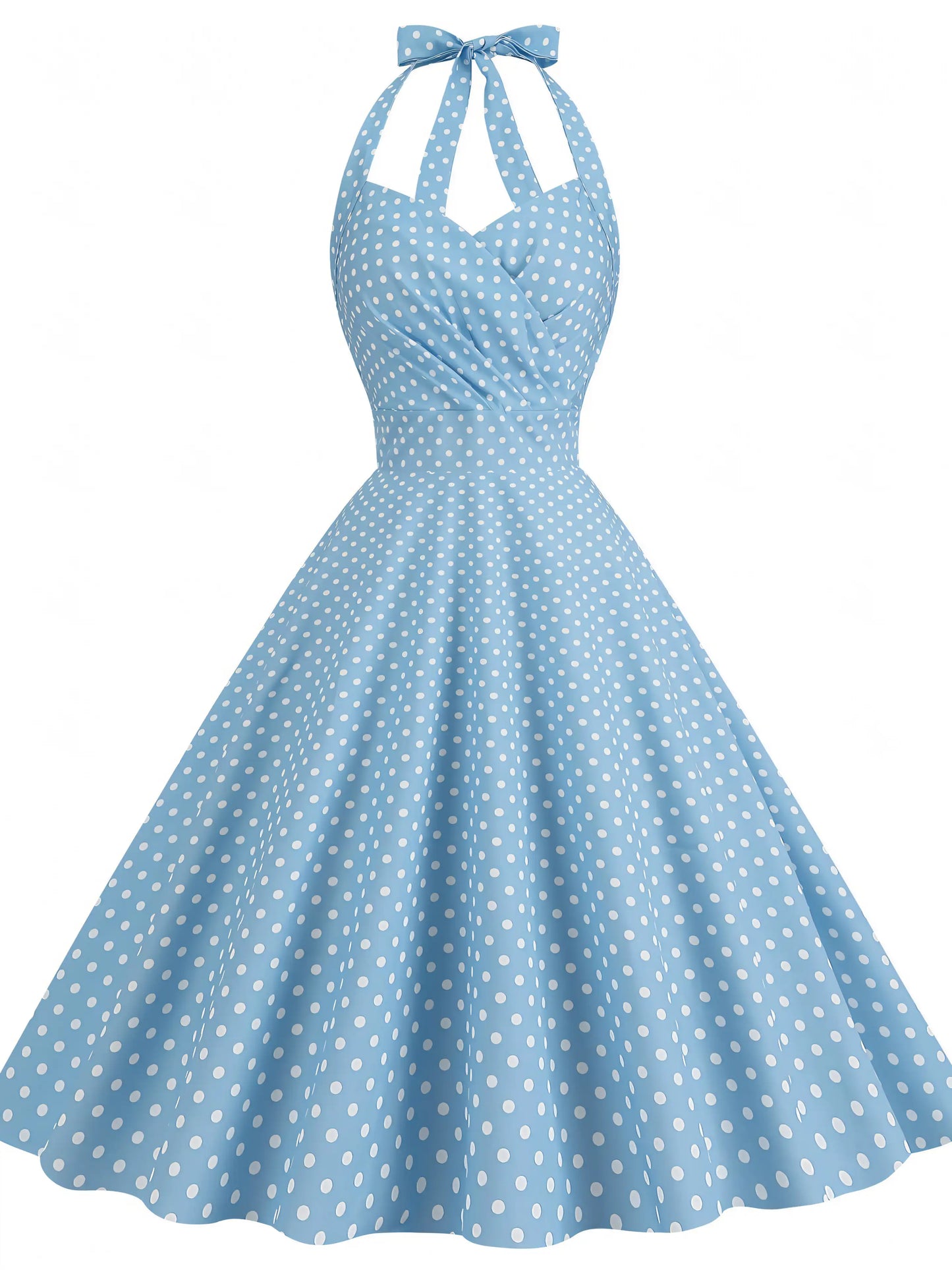 Polka Dot Printed Sexy Neck Wrap Slimming Big Hem Midi Dress
