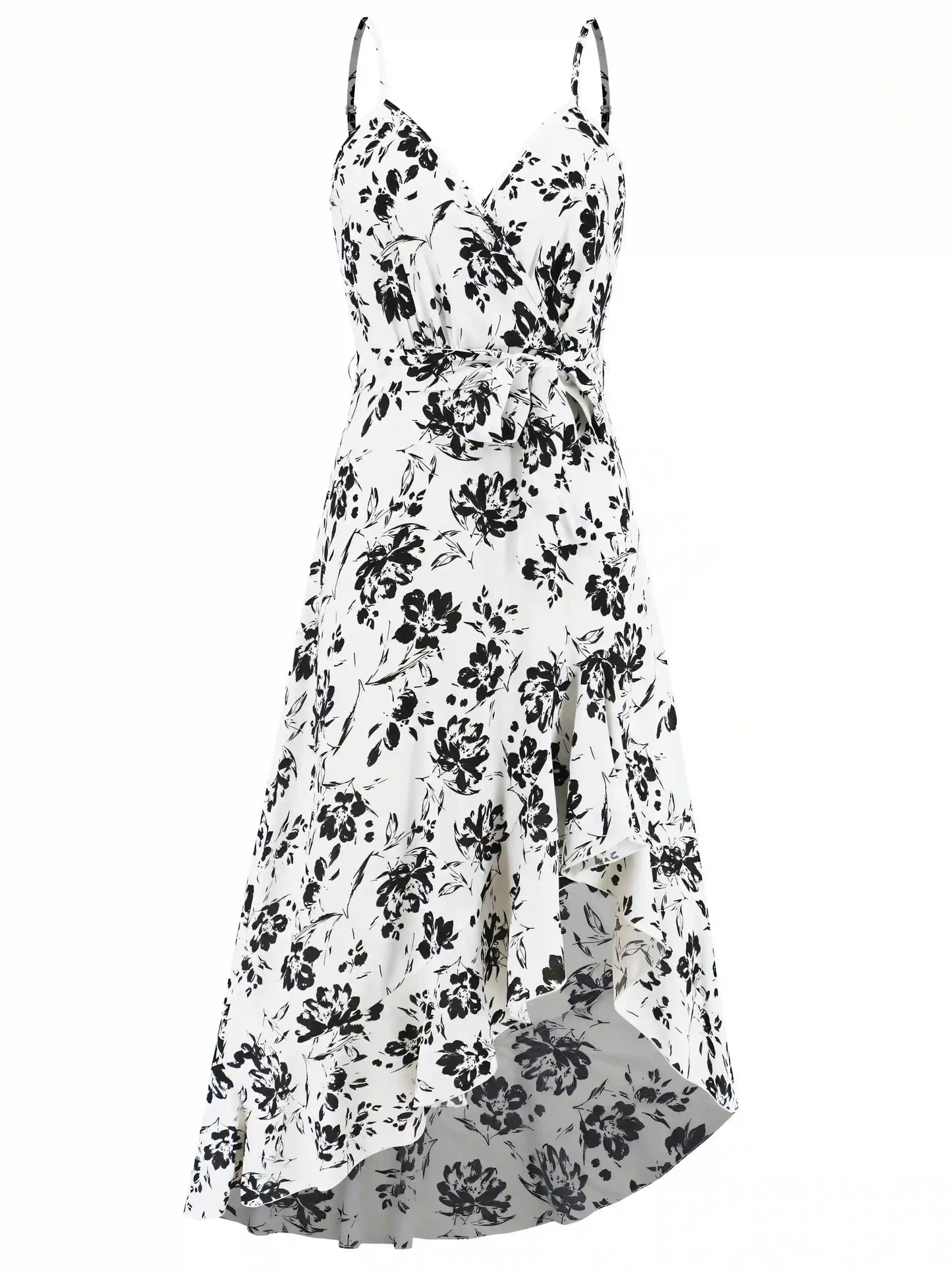 White Halter Irregular Floral Beach Maxi Dress