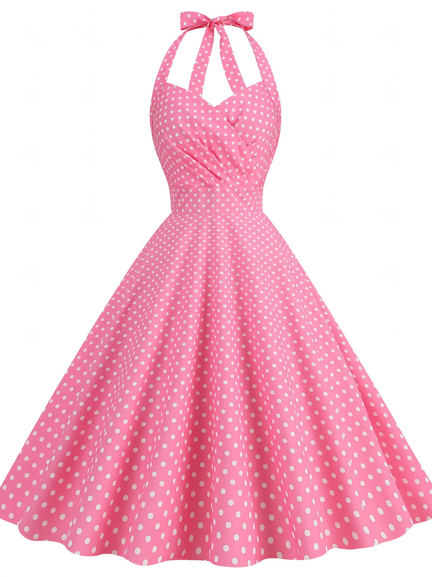 Polka Dot Printed Sexy Neck Wrap Slimming Big Hem Midi Dress