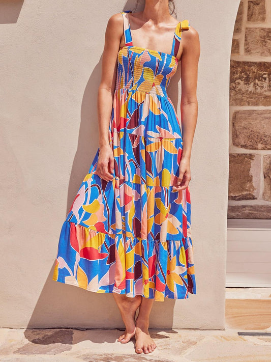 Colorful Print Strap Maxi Dress
