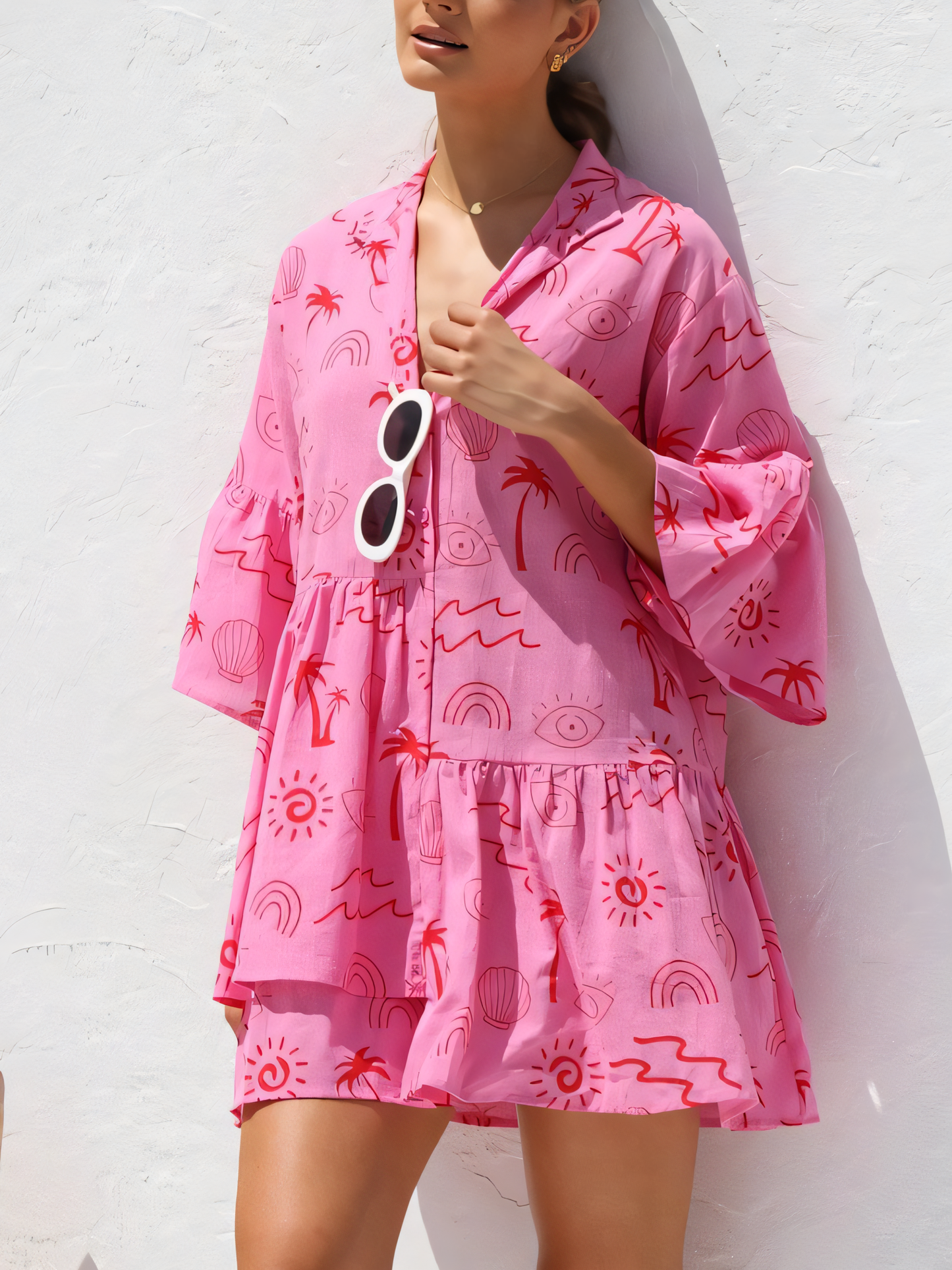 Printed Irregular Shirt Mini Dress