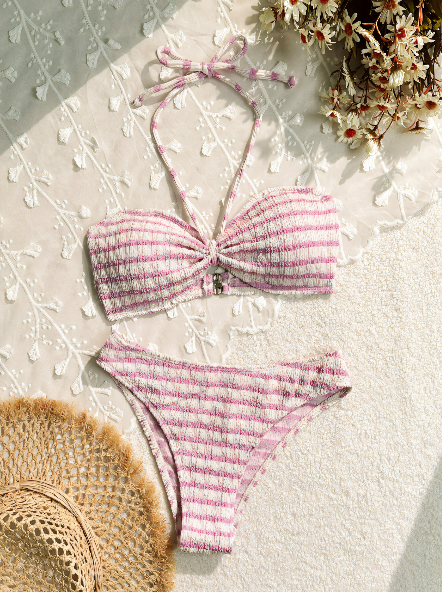 Striped Print Mid-rise Bikini