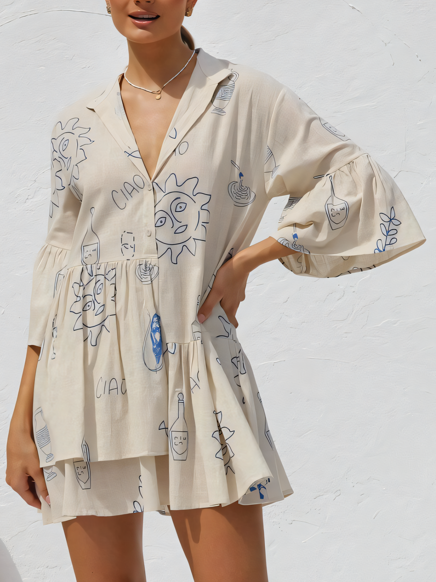 Printed Irregular Shirt Mini Dress