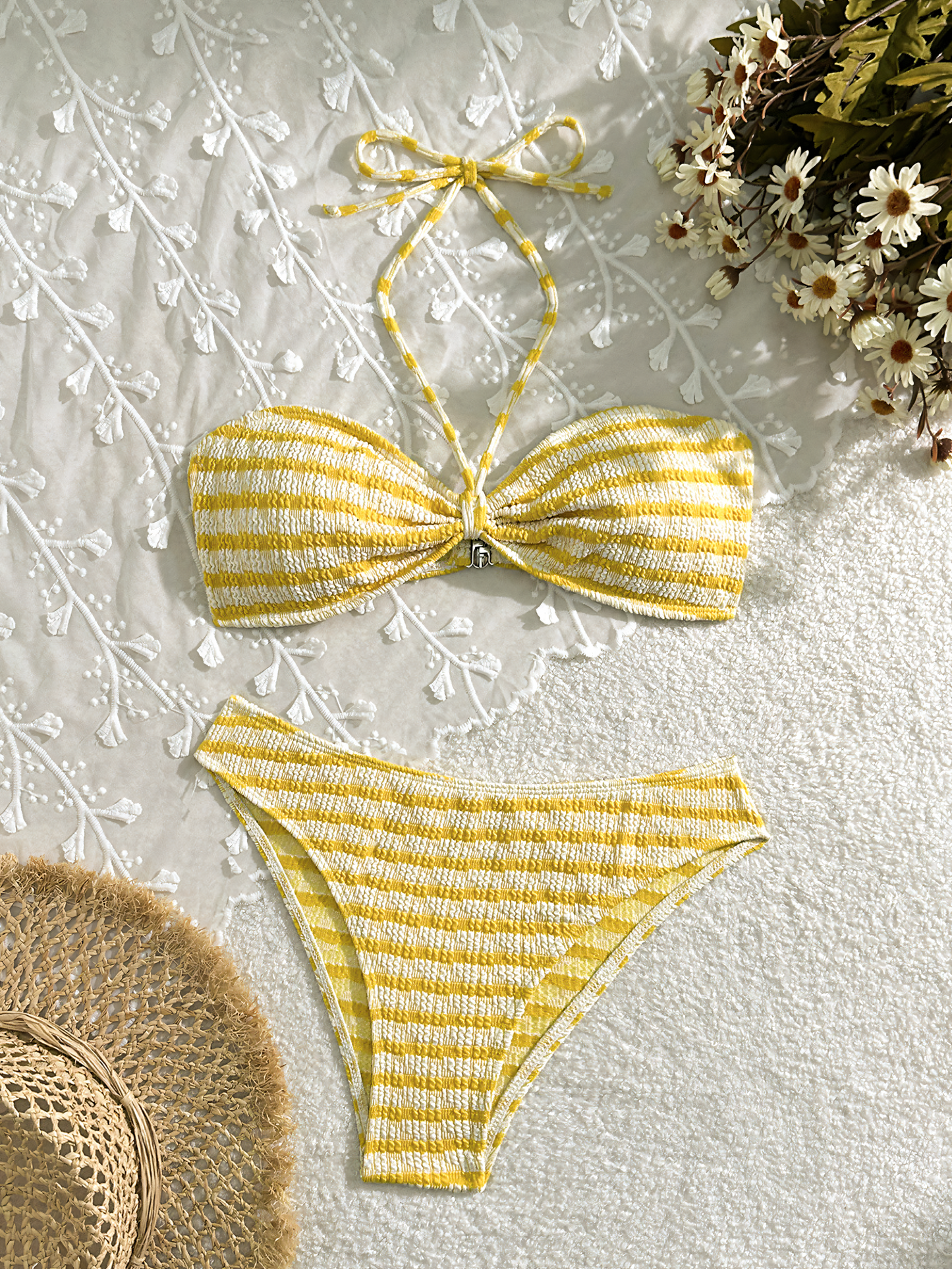 Striped Print Mid-rise Bikini