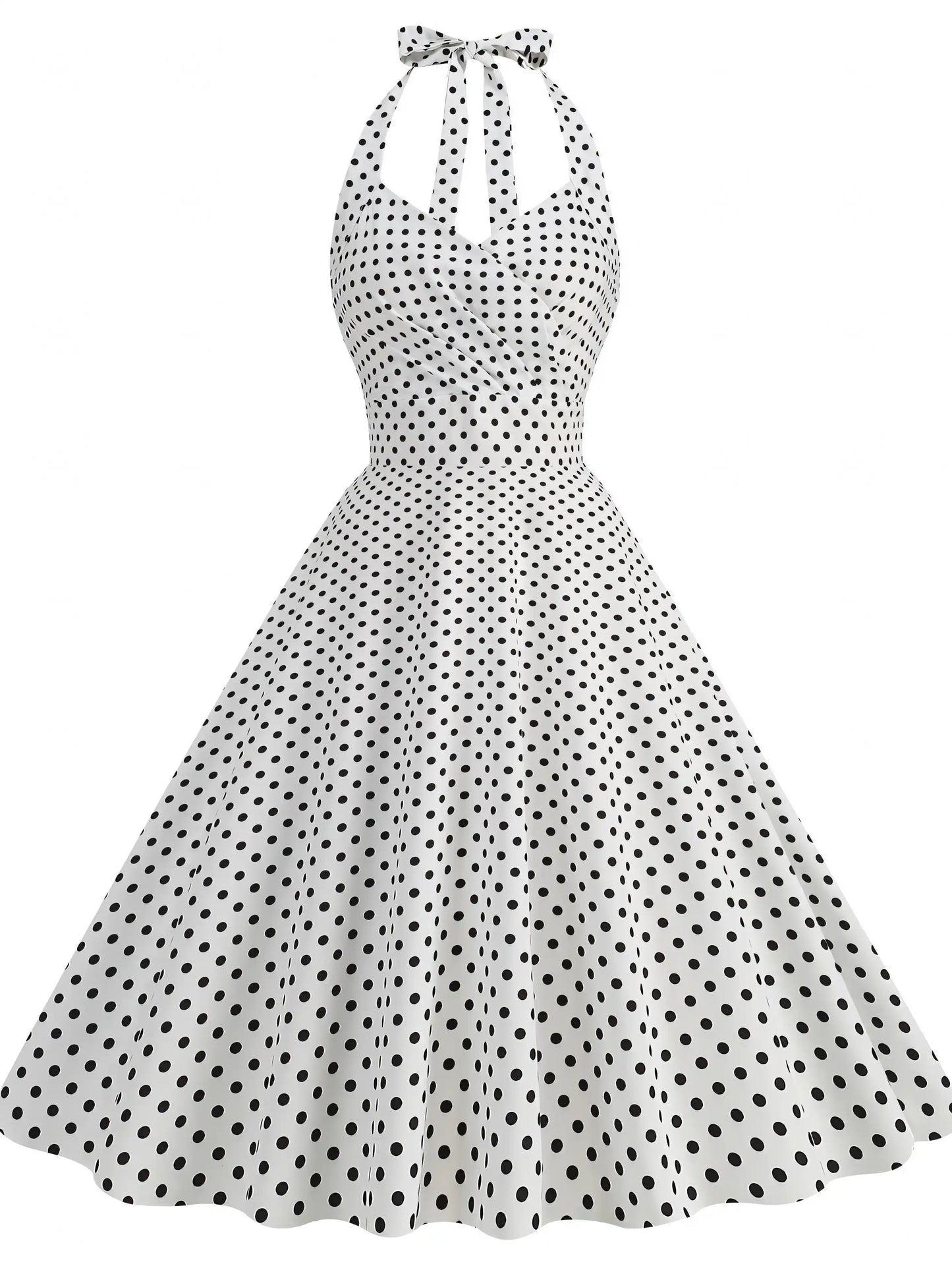 Polka Dot Printed Sexy Neck Wrap Slimming Big Hem Midi Dress